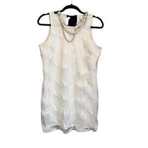 Joy & Co Shift Dress L White Feather Pearl Party Cocktail Guest Wedding Elegant